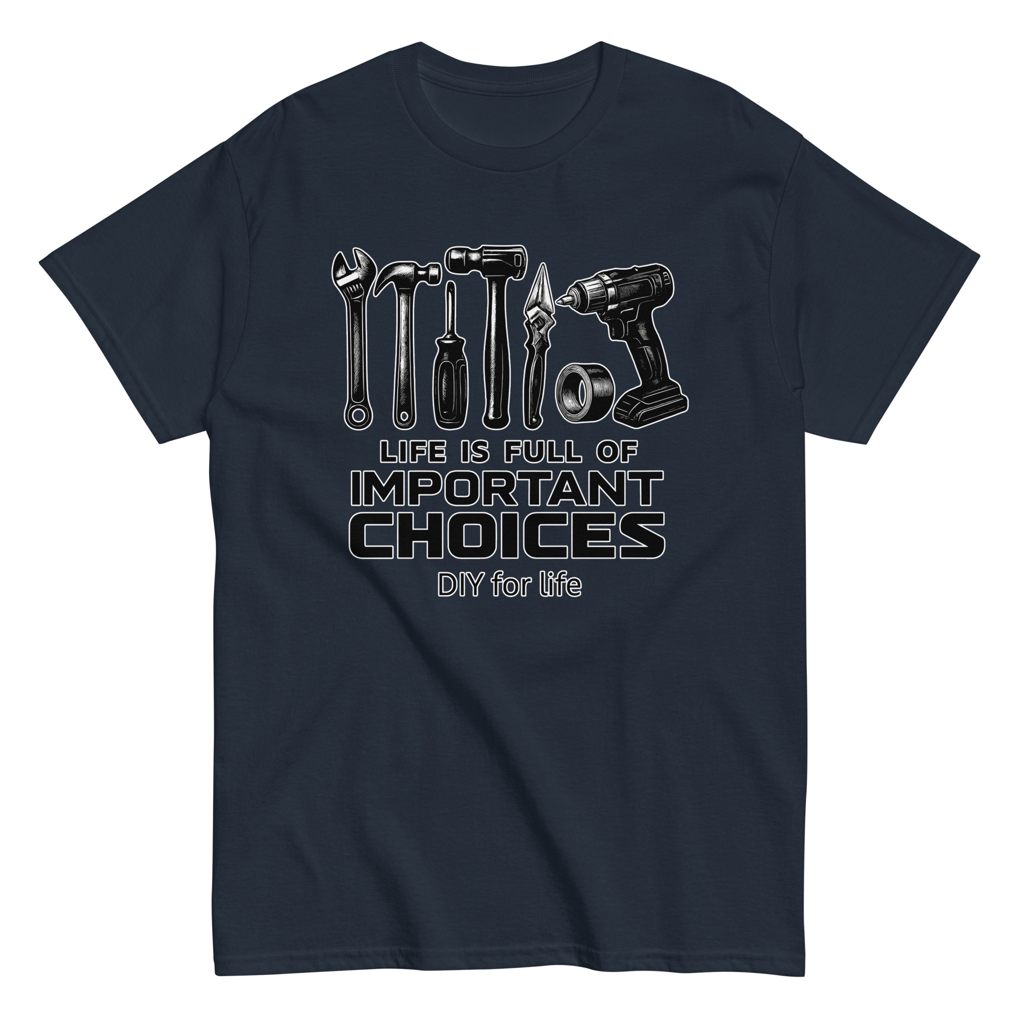 DIY tools t-shirt with motivational quote.