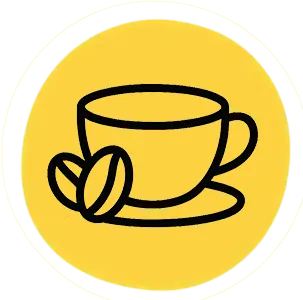 Coffee cup with beans icon on yellow background