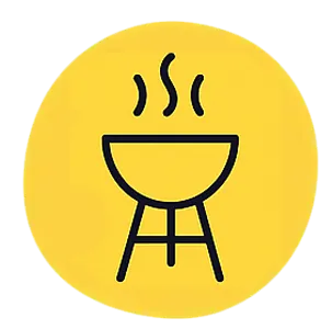 Barbecue grill icon with steam lines.