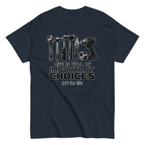 DIY tools t-shirt with motivational quote.