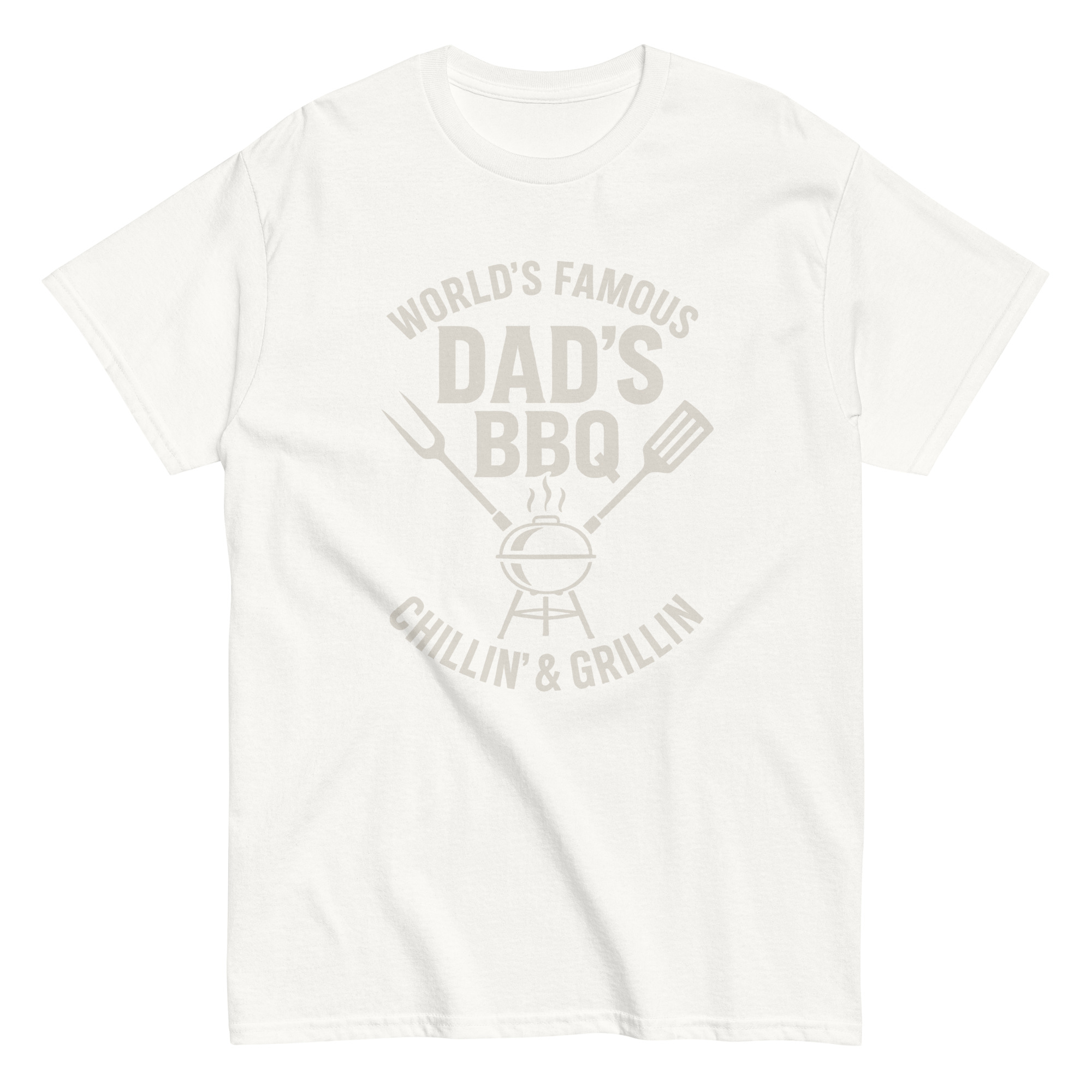 White T-shirt with 'Dad's BBQ' grill design