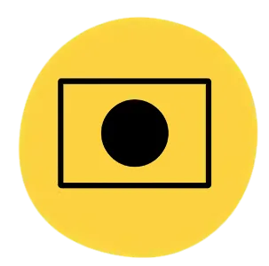 Black rectangle with circle on yellow background