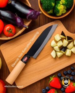 Knife and vegetables on cutting board