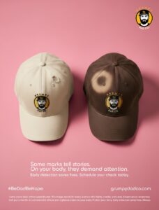 Two caps promoting breast cancer awareness message.