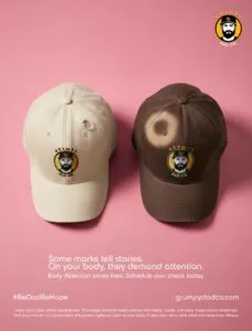 Two caps promoting breast cancer awareness message.