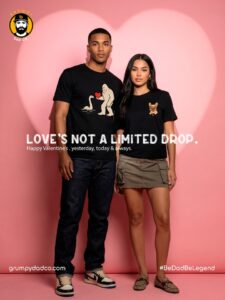 Couple wearing Valentine's Day themed T-shirts