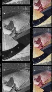 Collage of raw beef and knife