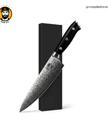 Grumpy Dad Co. chef knife with patterned blade.
