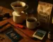 A travel-themed coffee setup on a wooden table. Include a Hario V60 pour-over brewing Panama Geisha Coffee into a ceramic mug. Around it: a small travel journal, sunglasses, a passport, and a folded map or Polaroid-style photo labeled “Boquete, Panama.” Add soft, golden morning light, steam rising from the cup, and a premium bag of coffee beans nearby. Mood: relaxed, global, and quietly adventurous.