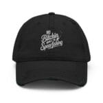Distressed dad hat with "No Bitching While I'm Spearfishing" design by Grumpy Dad Co
