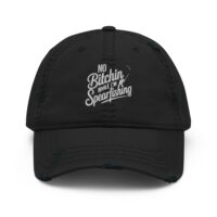 Distressed dad hat with "No Bitching While I'm Spearfishing" design by Grumpy Dad Co