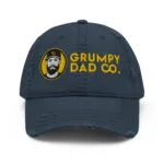Distressed dad hat with curved brim and soft crown in worn-in style by Grumpy Dad Co