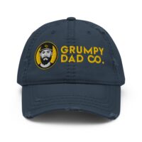 Distressed dad hat with curved brim and soft crown in worn-in style by Grumpy Dad Co
