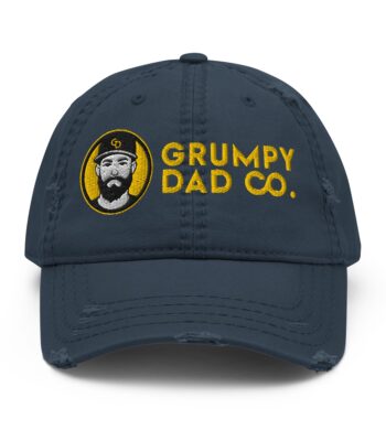 Distressed dad hat with curved brim and soft crown in worn-in style by Grumpy Dad Co