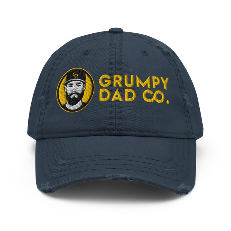 Distressed dad hat with curved brim and soft crown in worn-in style by Grumpy Dad Co