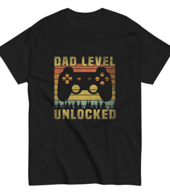 Dad Level Unlocked gamer t-shirt with controller design