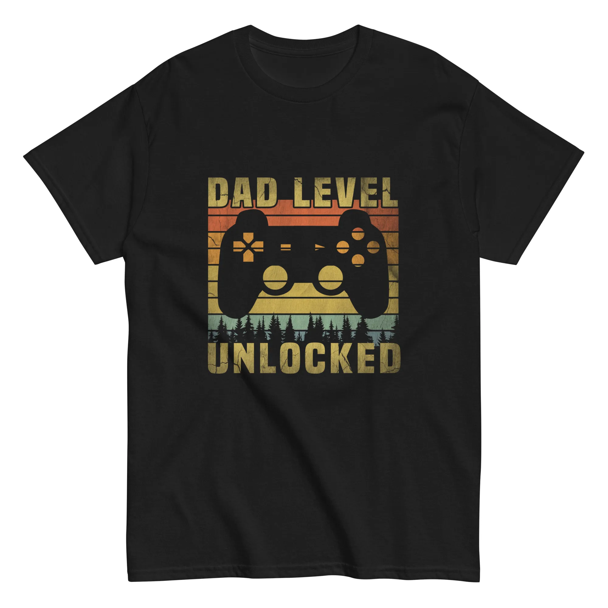 unisex-classic-tee-black-front-686f370975e12 Dad Level Unlocked gamer t-shirt with controller design