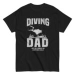 Black T-shirt with diving dad graphic design.