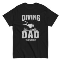 Black T-shirt with diving dad graphic design.
