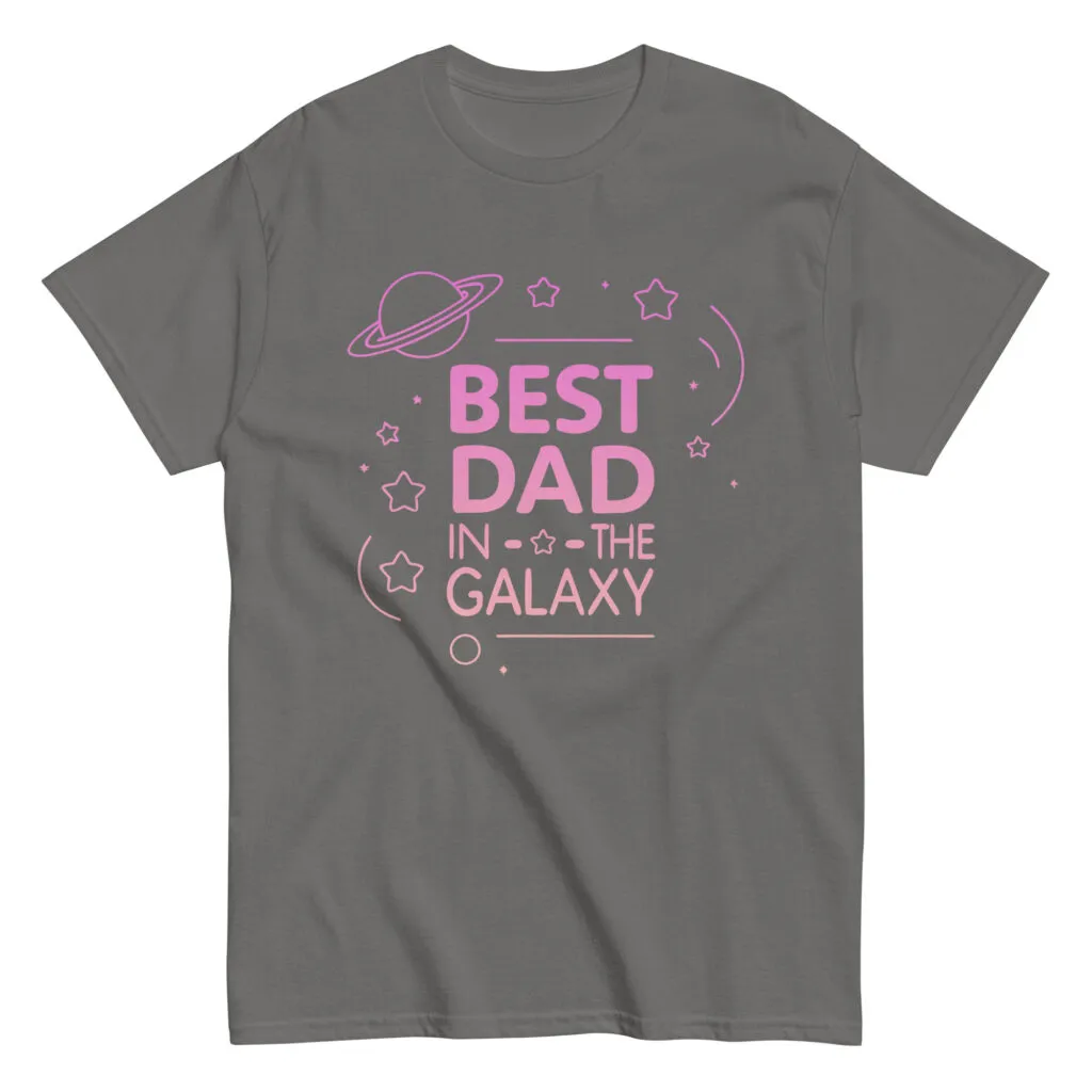 Gray T-shirt with 'Best Dad in Galaxy' design