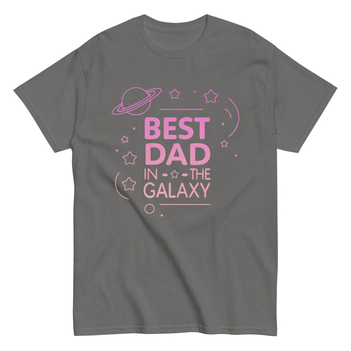 Gray T-shirt with 'Best Dad in Galaxy' design