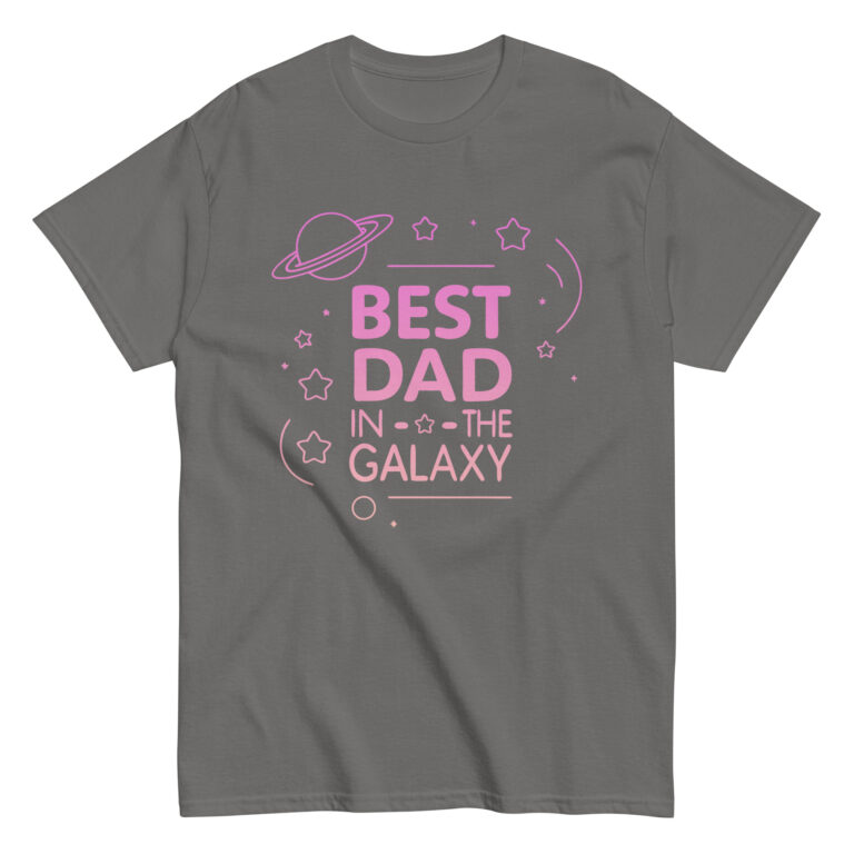 Gray T-shirt with 'Best Dad in Galaxy' design
