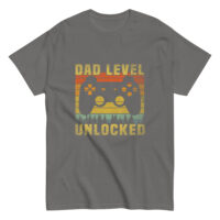 Gray t-shirt with 'Dad Level Unlocked' design