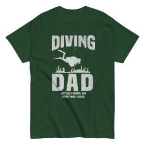 Green t-shirt with 'Diving Dad' design