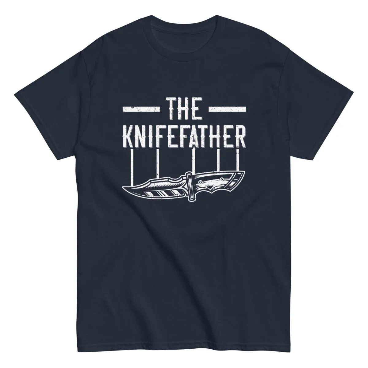 T-shirt with 'The Knifefather' text and knife graphic.