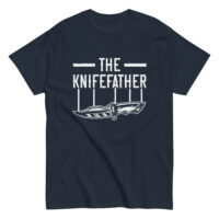 T-shirt with 'The Knifefather' text and knife graphic.