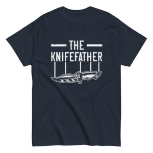 T-shirt with 'The Knifefather' text and knife graphic.