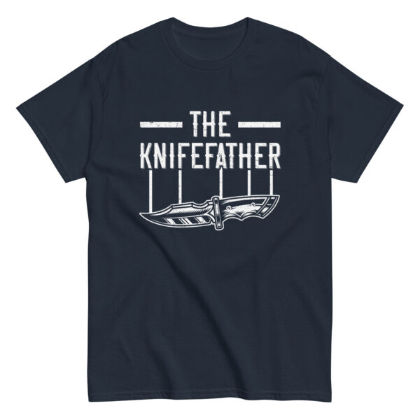 T-shirt with 'The Knifefather' text and knife graphic.