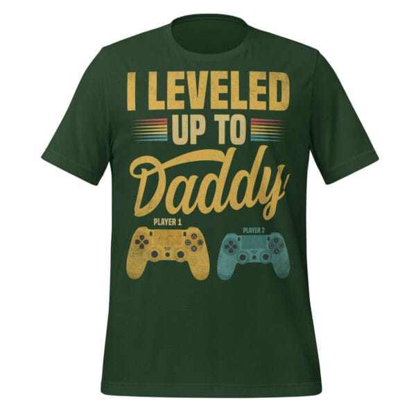 Green shirt with gamer-themed 'I leveled up' text.