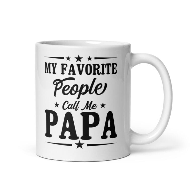 Black ceramic mug with “My Favorite People Call Me Dad” text – ideal Father’s Day or birthday gift for dads.