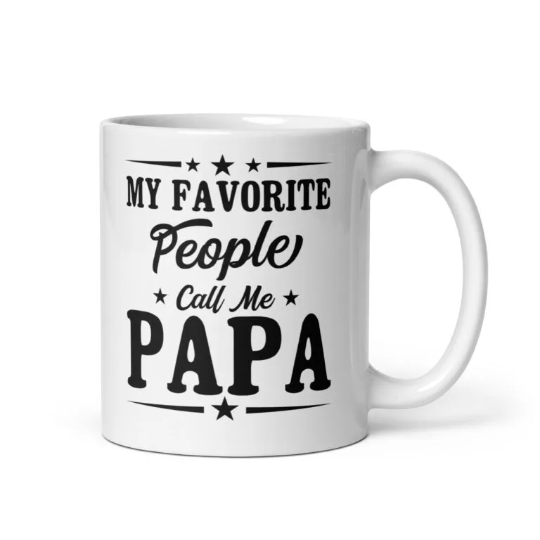 Black ceramic mug with “My Favorite People Call Me Dad” text – ideal Father’s Day or birthday gift for dads.