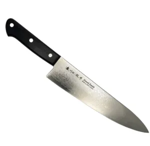 VG10 Damascus steel chef knife with black handle – made in Seki, Japan by Satake Houcho