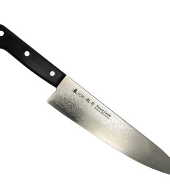 VG10 Damascus steel chef knife with black handle – made in Seki, Japan by Satake Houcho