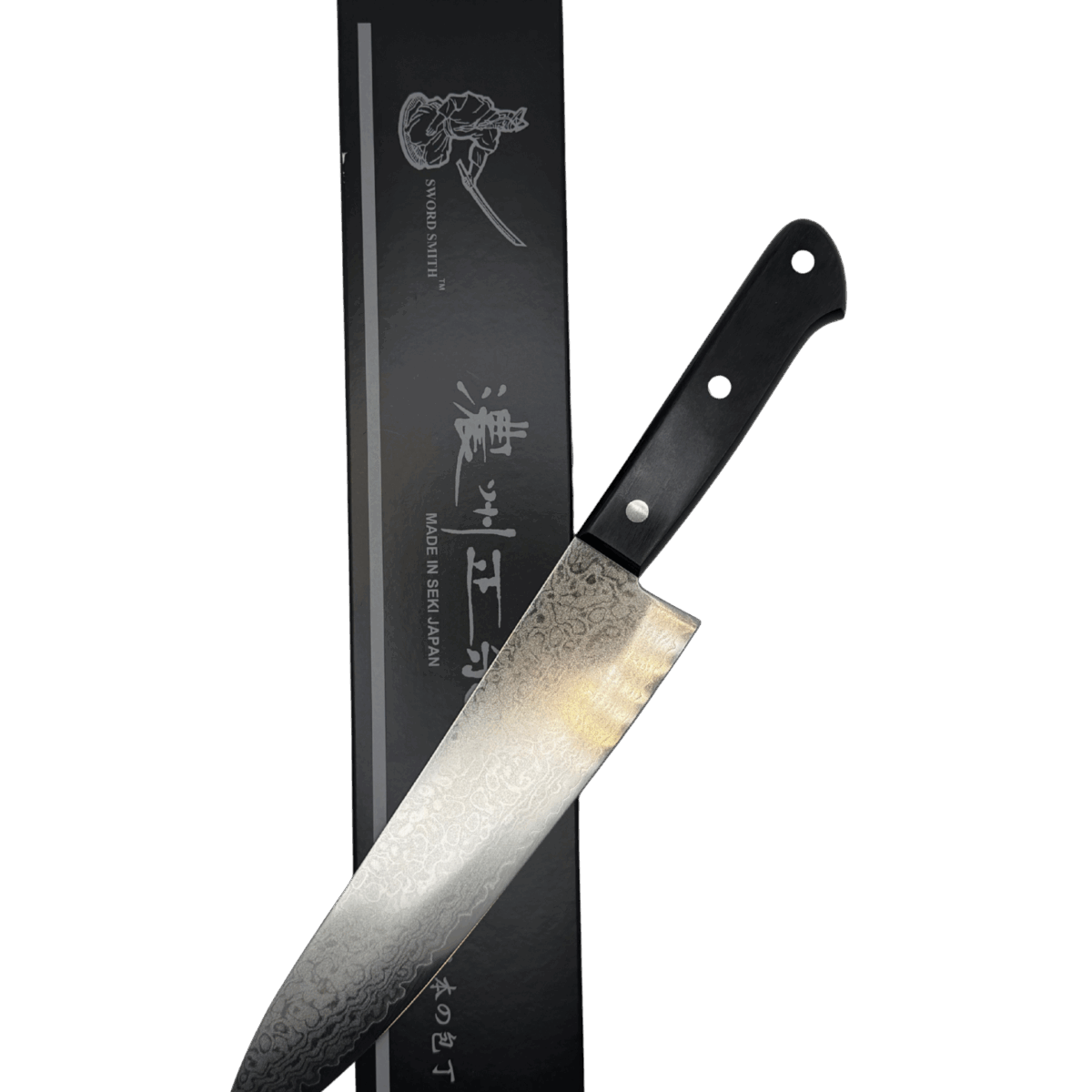Japanese chef knife on packaging box