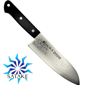 Japanese Satake knife with black handle and logo