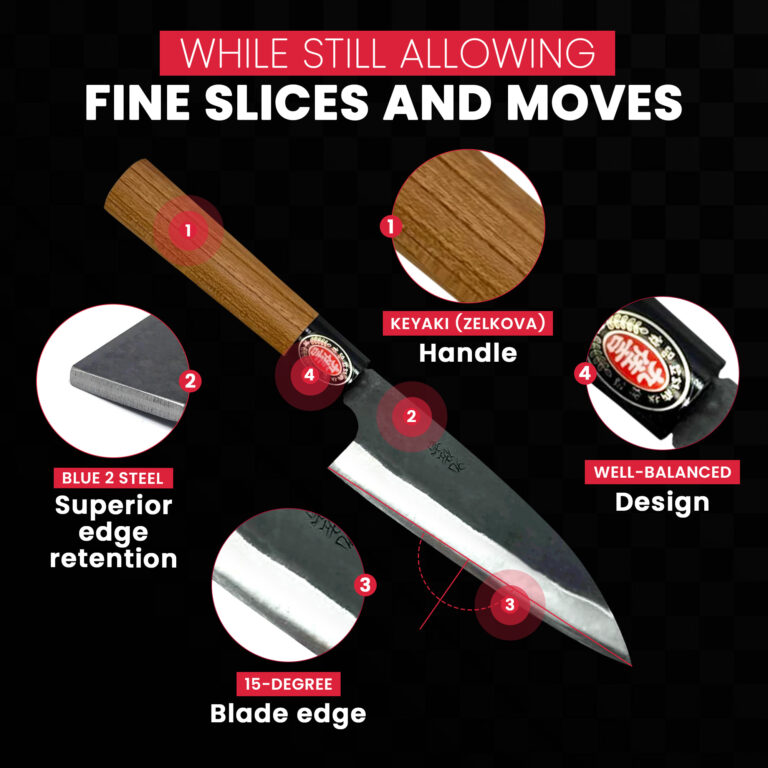 High-quality knife with key features highlighted.