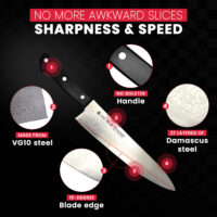 High-quality Damascus steel kitchen knife features.