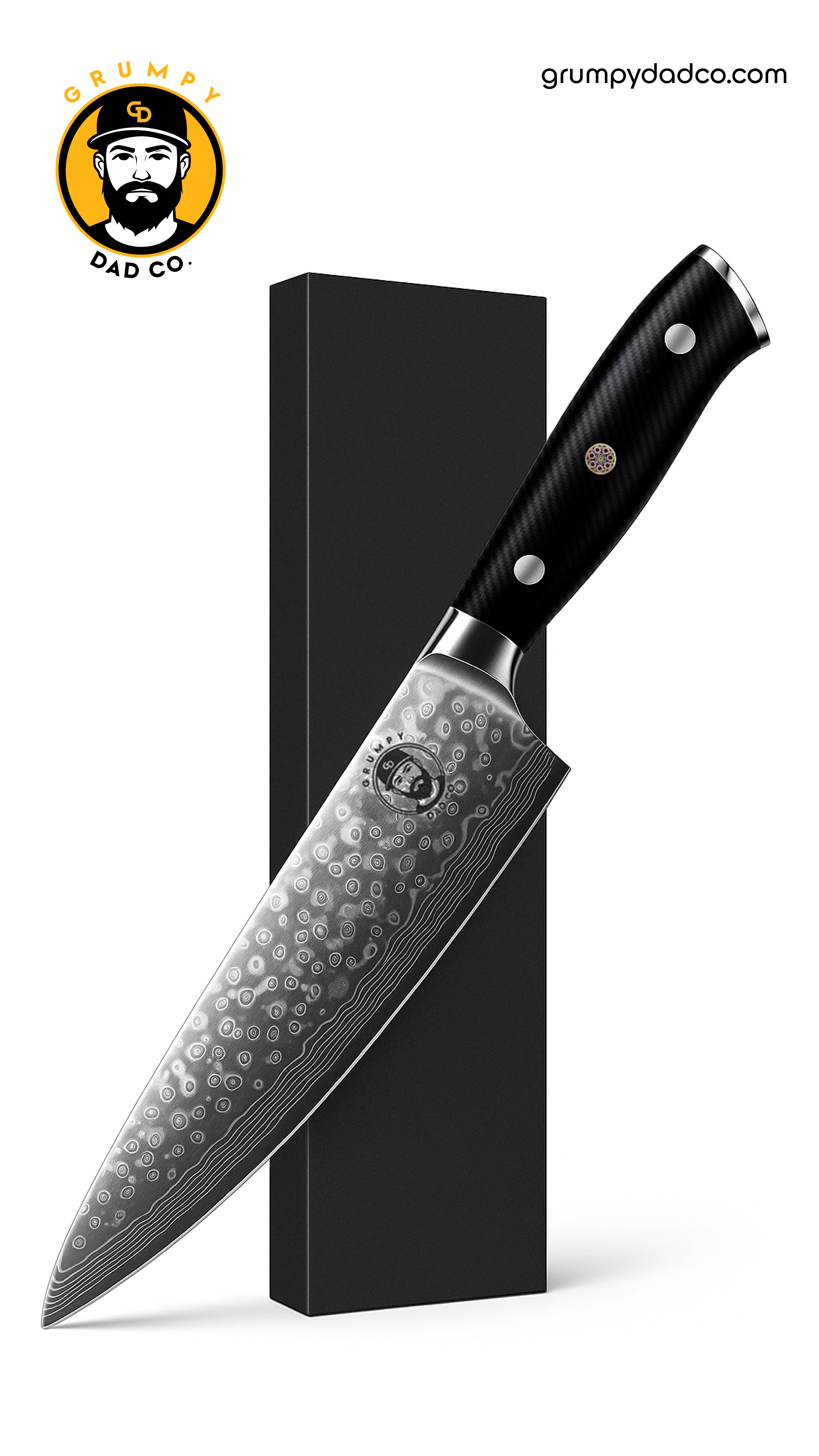 High-quality chef knife with textured blade design.