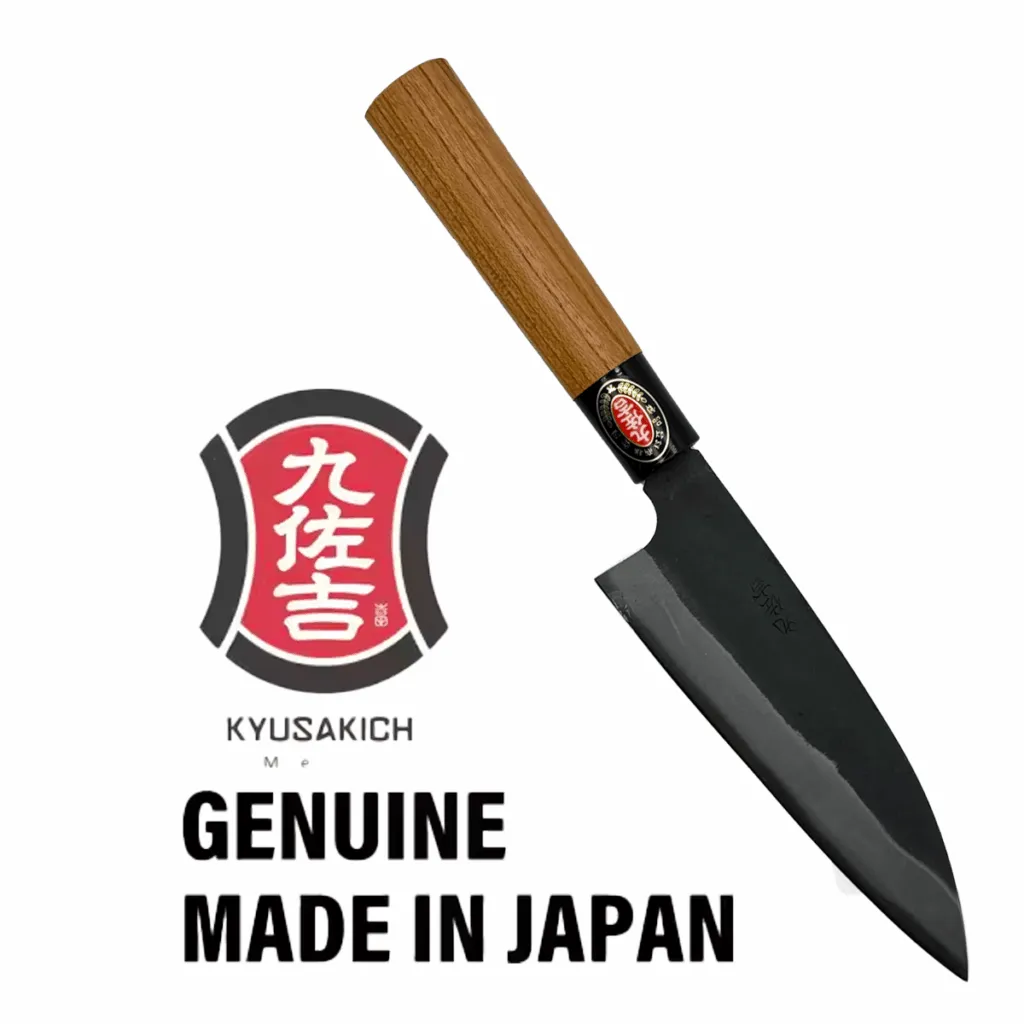 Japanese kitchen knife with wooden handle.