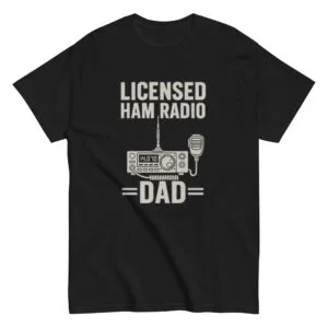 Black t-shirt with ham radio dad design.