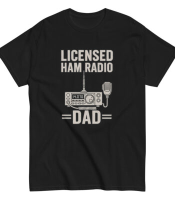 Black t-shirt with ham radio dad design.