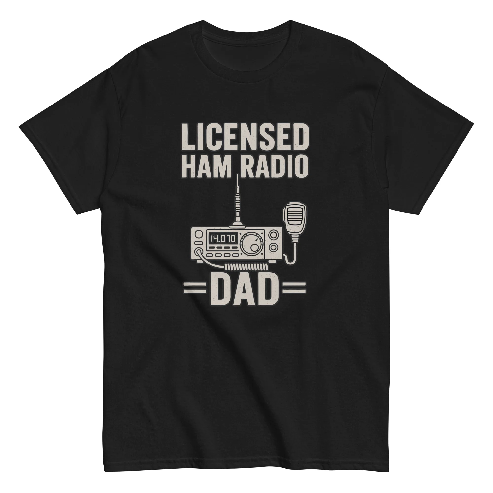 unisex-classic-tee-black-front-68678cbe3ab50.jpg Black t-shirt with ham radio dad design.