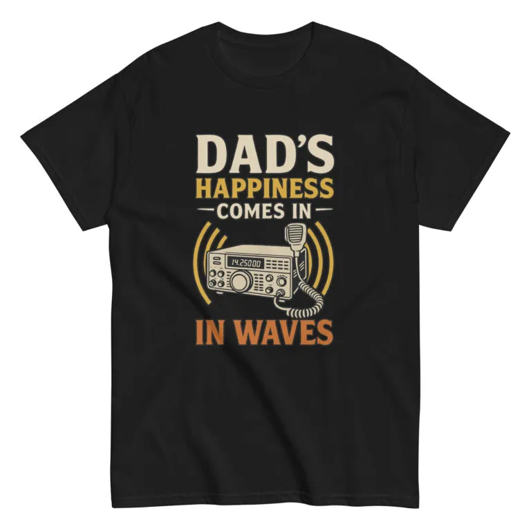 Black t-shirt with radio-themed dad quote.