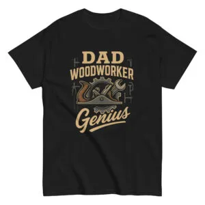 Black t-shirt: Dad Woodworker Genius design