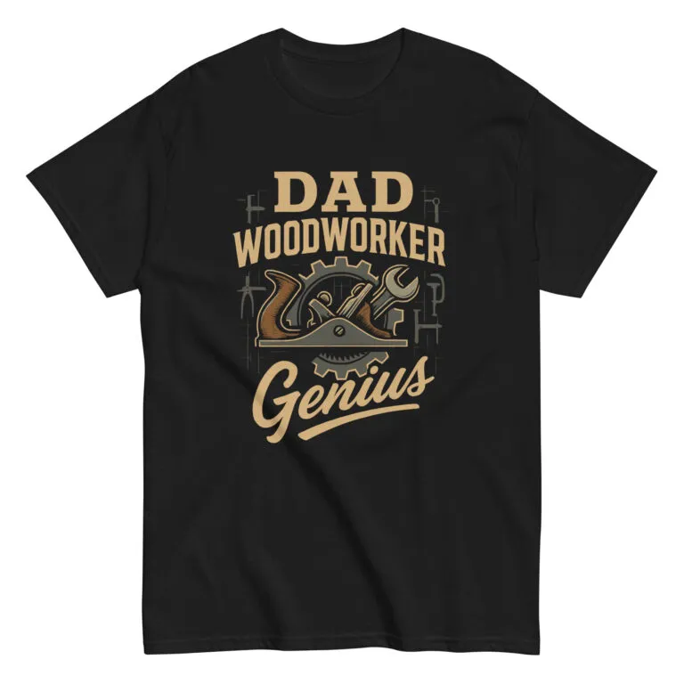 Black t-shirt: Dad Woodworker Genius design