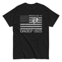 Promoted to Daddy 2025 shirt with flag design.